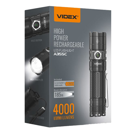 Dobíjecí ruční svítilna LED 20W 4000lm 6 režimů USB-C Vodotěsné IP68 Videx