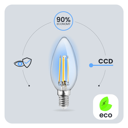 10x LED žárovka E14 Candle B35 2W = 25W 249lm 3000K Warm 360° FILAMENT LUMILED