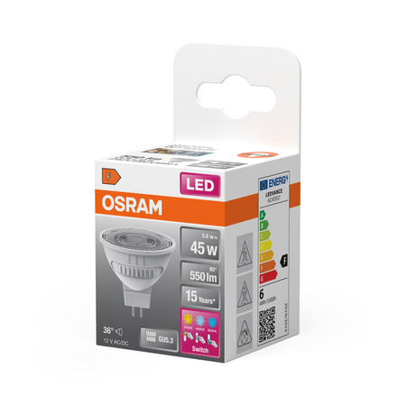 LED žárovka MR16 Reflector GU5.3 5,6W = 45W 550lm 2700 - 4000 - 6500K CCT 12V 36° SUPERSTAR Osram