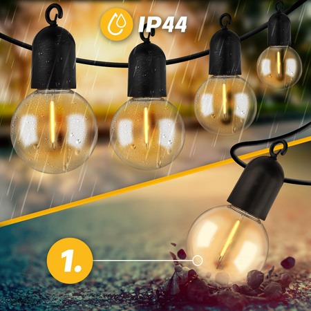 LED Solární řetěz, 20x LED Ozdobné Kuličky 11.58m 3000K Teplá bílá LOVO LUMILED