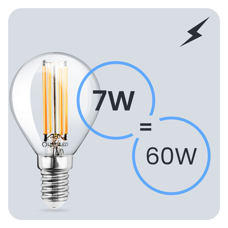 6x Žárovka LED Kulka P45, E14 7W = 60W 806lm 3000K Teplá bílá 360° Filament LUMILED