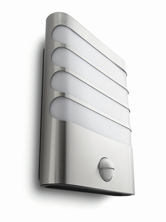 LED zahradní nástěnná lampa RACCOON IR myGarden 3W 2700K IP44 s pohybovým a soumrakovým senzorem stříbrná PHILIPS