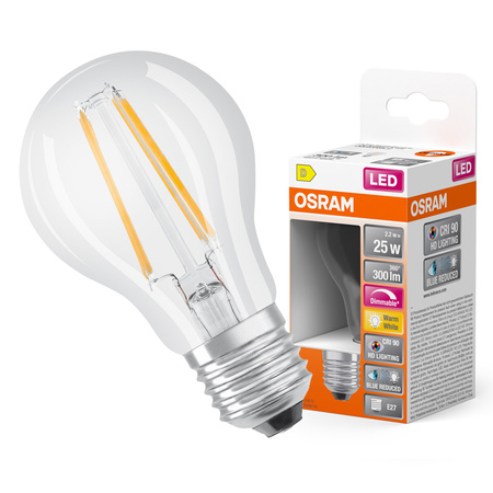 LED žárovka A60 E27 2,2W = 25W 300lm 2700K teplá bílá CRI90 300° stmívatelná vlákno SUPERSTAR PLUS CLASSIC Osram