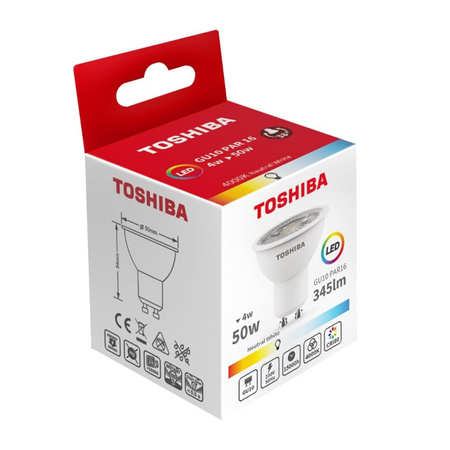 LED halogenová žárovka GU10 4W = 50W 345lm 4000K Neutrální bila reflektor TOSHIBA