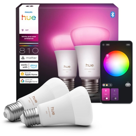 2x LED žárovka E27 A60 6W = 60W 810lm 1800-20000K CCT + RGB SMART Smart Bluetooth ZigBee White and Color Ambiance Philips HUE