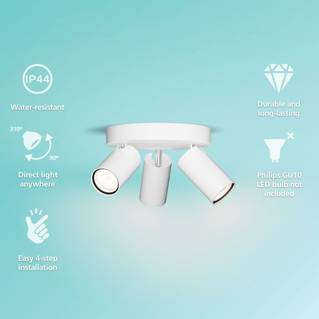 Reflektorové stropní svítidlo 3x GU10 IP44 bílé Kosipo Philips