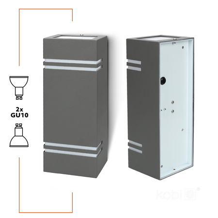 Zahradní venkovní nástěnné svítidlo 2x GU10 IP44 Grey Quazar Kobi