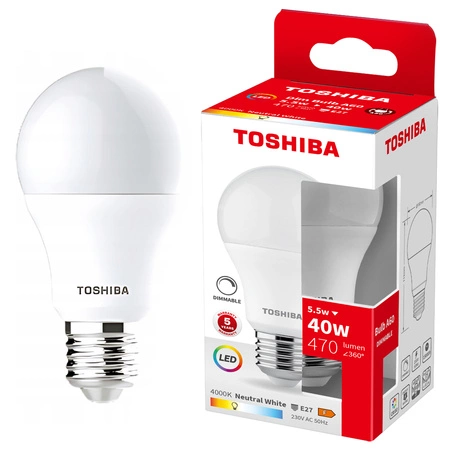 LED žárovka E27 A60 5,5W = 40W 470lm 4000K neutrální bílá stmívatelná TOSHIBA