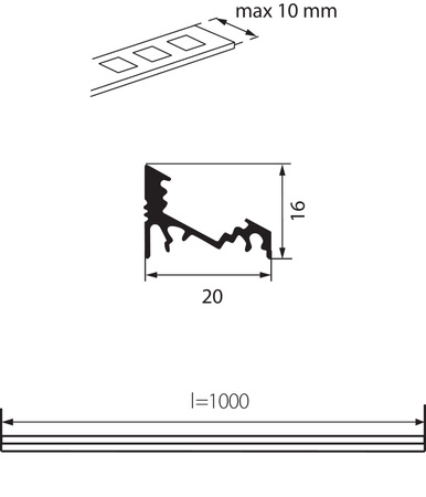 Hliníkový rohový profil pro povrchovou montáž LED pásku Eloxovaný 1m PROFILO Kanlux 10ks.