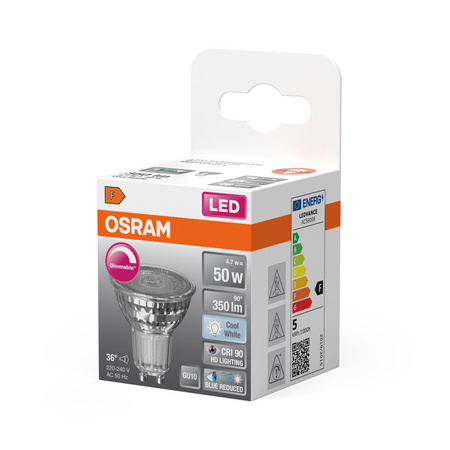 LED PAR16 reflektor GU10 4,7W = 50W 350lm 4000K neutrální bílá CRI90 36° Stmívatelný SUPERSTAR Osram