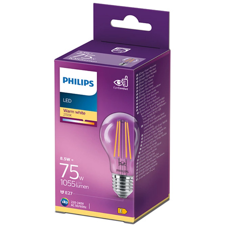 LED žárovka E27 A60 8.5W = 75W 1055lm 2700K Teplá bílá vlákno PHILIPS