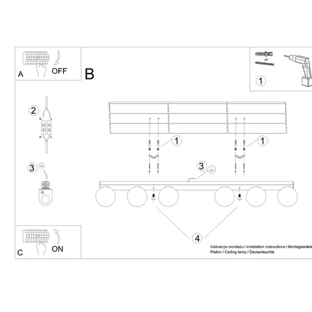 YOLI 6 6xG9 Černé moderní stropní svítidlo SOLLUX