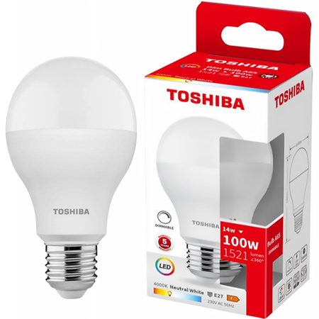 LED žárovka E27 A65 14W = 100W 1521lm 4000K neutrální bílá TOSHIBA stmívatelná