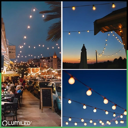 LED Solární řetěz, 20x LED G50 10.6m 3000K RGB + Dálkové ovládání EREMI LUMILED