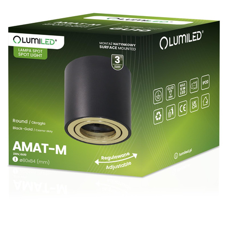 Povrchová montáž HALOGEN Spot Tuba Movable AMAT-M GU10 Round Black-Gold 84mm LUMILED