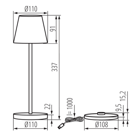Stolní stolní lampa Školní kancelářská noční lampa Nastavitelná LED 1,2W 165lm 3000K teplá bílá černá IP54 Dobíjecí Inita Kanlux