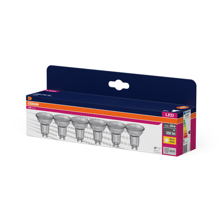 6x LED PAR16 Reflektor GU10 4,3W = 50W 350lm 2700K Teplý 36° VALUE Osram