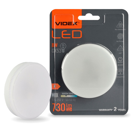 LED žárovka GX53 reflektor 8W = 55W 730lm 3000K teplá bílá 140° Videx