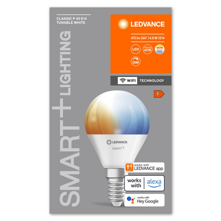 E14 P40 LED žárovka 4.9W 470lm SMART+ WiFi CCT Mini žárovka stmívatelná LEDVANCE