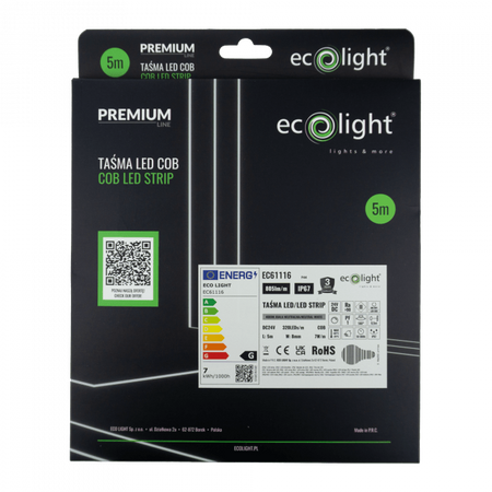 LED pásek COB 7W/m 805lm/m 320LED/m 24V 4000K neutrální bílá IP67 role 5m Ecolight