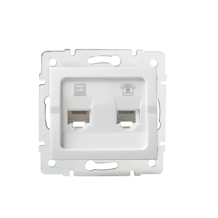 Počítačová a telefonní zásuvka RJ45 RJ11 Square White LOGI Kanlux