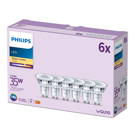 Sada 6x LED halogenová žárovka GU10 PAR16 3,5W = 35W 255lm 2700K Teplá 36° PHILIPS