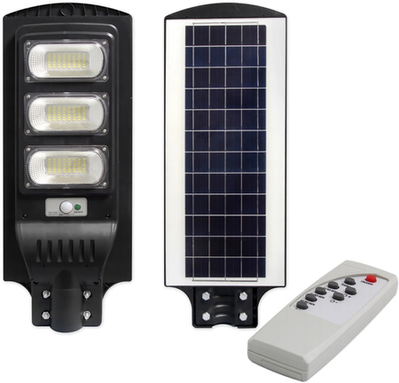 LED solární pouliční lampa černá 150W 6000K Studená bílá IP65 pohybový a soumrakový senzor + dálkové ovládání