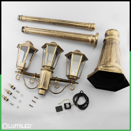 Venkovní zahradní lampa 3x E27, LED sloupek lucerna 2m Patina BELLIS LUMILED