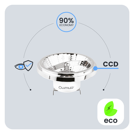 LED žárovka G53 AR111 10W = 75W 1055lm 4000lm Neutrální 24° 12V AC/DC Stříbrná LUMILED