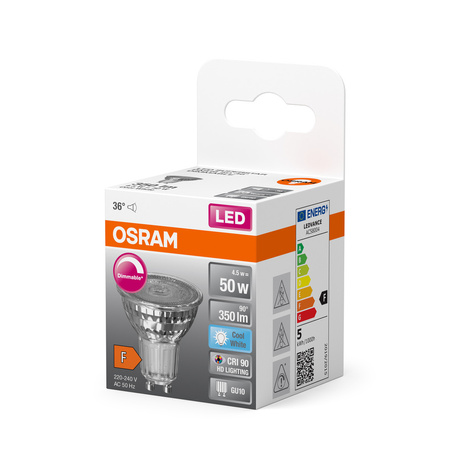LED PAR16 reflektor GU10 4,5W = 50W 350lm 4000K neutrální bílá CRI90 36° Stmívatelný SUPERSTAR Osram
