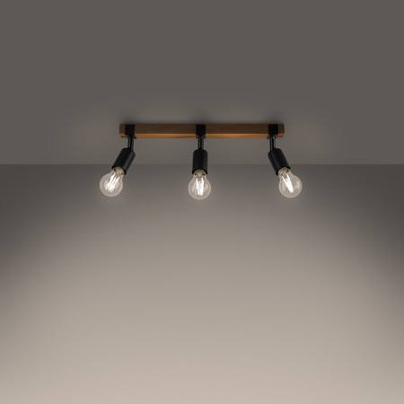 ZUCA 3 3xE27 Černé dřevěné moderní stropní svítidlo SOLLUX