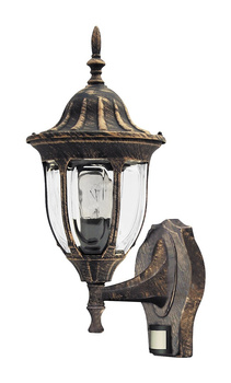 Zahradní lampa LED Elevation Nástěnná lampa MILANO E27 IP43 Top Lampion Sensor Gold Antique RABALUX