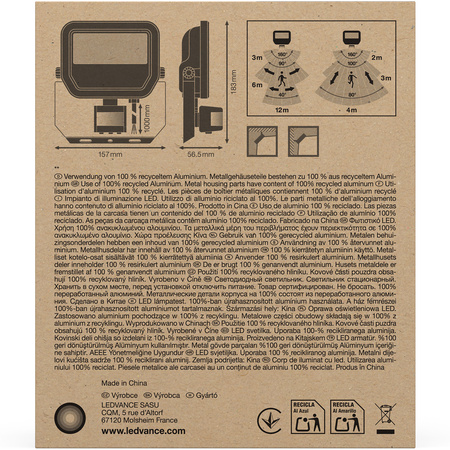 LED reflektor 17W 2400lm 4000K IP65 černý se senzorem pohybu LEDVANCE Floodlight