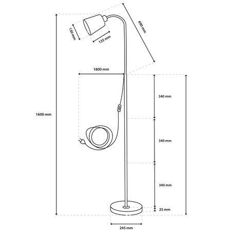 LED E27 černá s nastavitelnou výškou Kalso Lumiled Stojací lampa