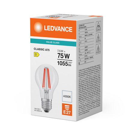 LED žárovka A60 E27 7,5W = 75W 1055lm 4000K neutrální bílá FILAMENT LEDVANCE