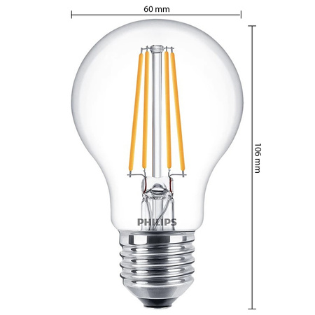 E27 A60 LED žárovka 7W = 60W 850lm 4000K neutrální bílá vlákno PHILIPS