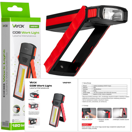 Dobíjecí dílenská svítilna skládací magnet COB + LED VA0101 Vayox