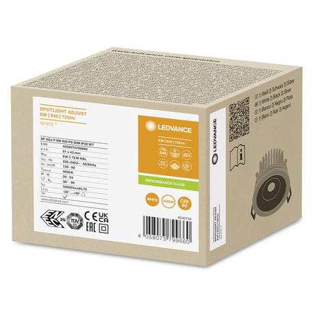 LED panelové bodové svítidlo 8W 720lm 4000K neutrální stmívatelné bodové bílé Air Adjust Ledvance