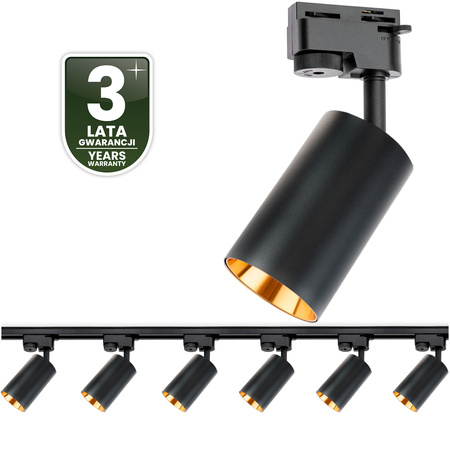 Osvětlovací lišta 2m + 6x reflektor lištový, GU10 Černá Zlatý SAGI LUMILED