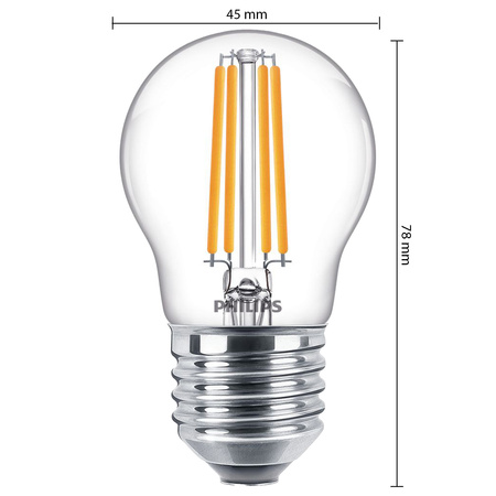 LED kulová žárovka E27 P45 6.5W = 60W 806lm 2700K Teplá bílá vlákno PHILIPS