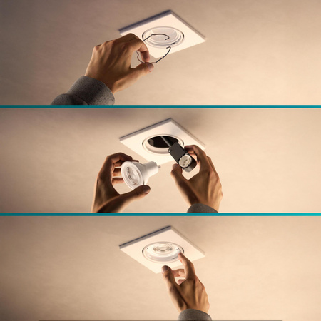 3x LED GU10 zapuštěná pod omítku hliníková čtvercová bílá Peridot Philips