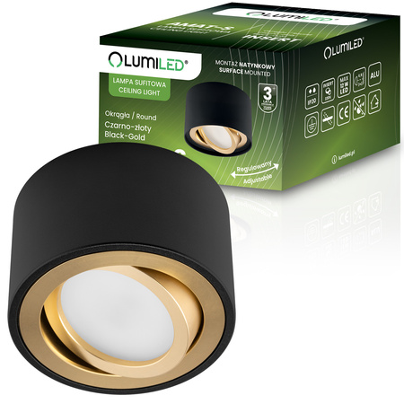 Povrchová montáž HALOGEN Bodové pohyblivé svítidlo AMAT-S INSERT Kulaté černo-zlaté 52mm LUMILED