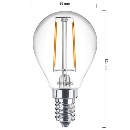 E14 P45 LED žárovka 2W = 25W 250lm 2700K Teplá bílá vlákno PHILIPS