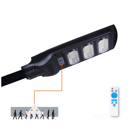 Solární LED pouliční lampa Průmyslové silniční svítidlo 8W 850lm 6500K Cold s pohybovým a soumrakovým senzorem IP54 Black Urbi Kobi