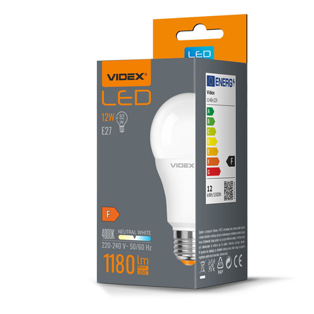 LED žárovka E27 A60 12W = 82W 1180lm 4000K Neutrální 240° Videx