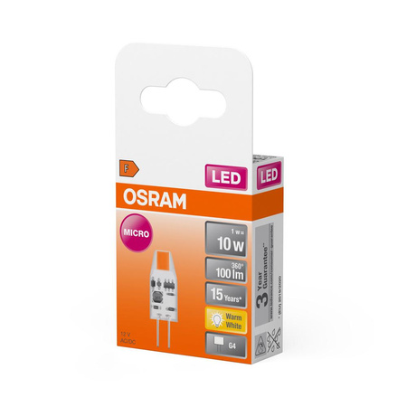 LED žárovka G4 1W = 10W 100lm 2700K Warm 12V 300° LED PIN Osram