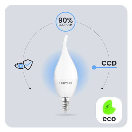6x Žárovka LED E14, BA35 8W = 60W 806lm 3000K Teplá bílá 180° LUMILED
