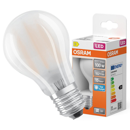 LED žárovka E27 A60 11W = 100W 1521lm 6500K Studená bílá 300° vlákno OSRAM STAR