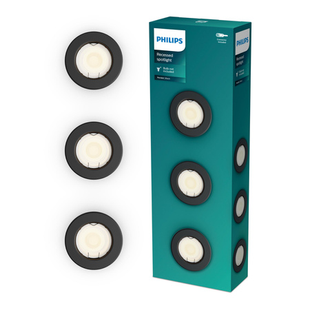 3x LED GU10 zapuštěná pod omítku pevná hliníková kulatá černá Peridot Philips