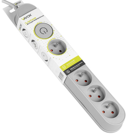 Prodlužovací kabel s přepěťovou ochranou 1,5M 5GN Síťová šedá Napájecí lišta + vypínač